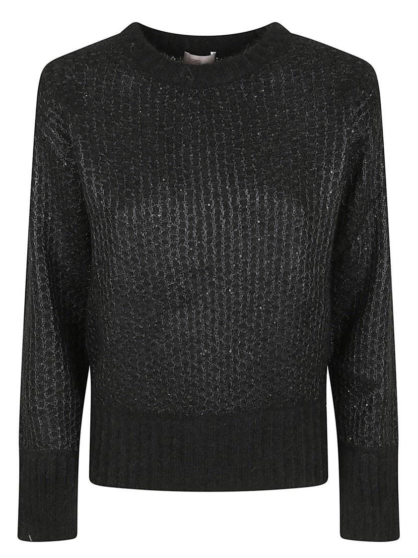 Herno Textured Knit Sweater With Subtle Sequins And Fitted Silhouette