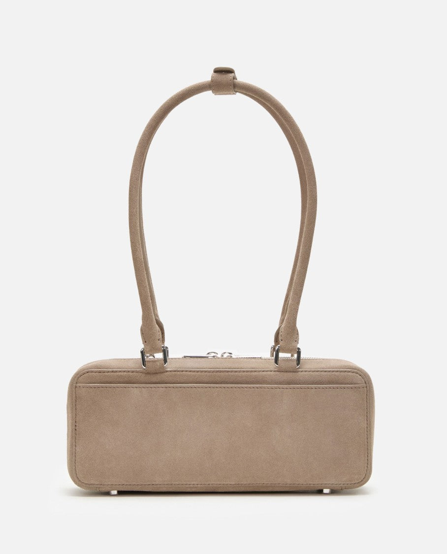 Self-Portrait Grey Suede Baguette Shoulder Bag With Charm