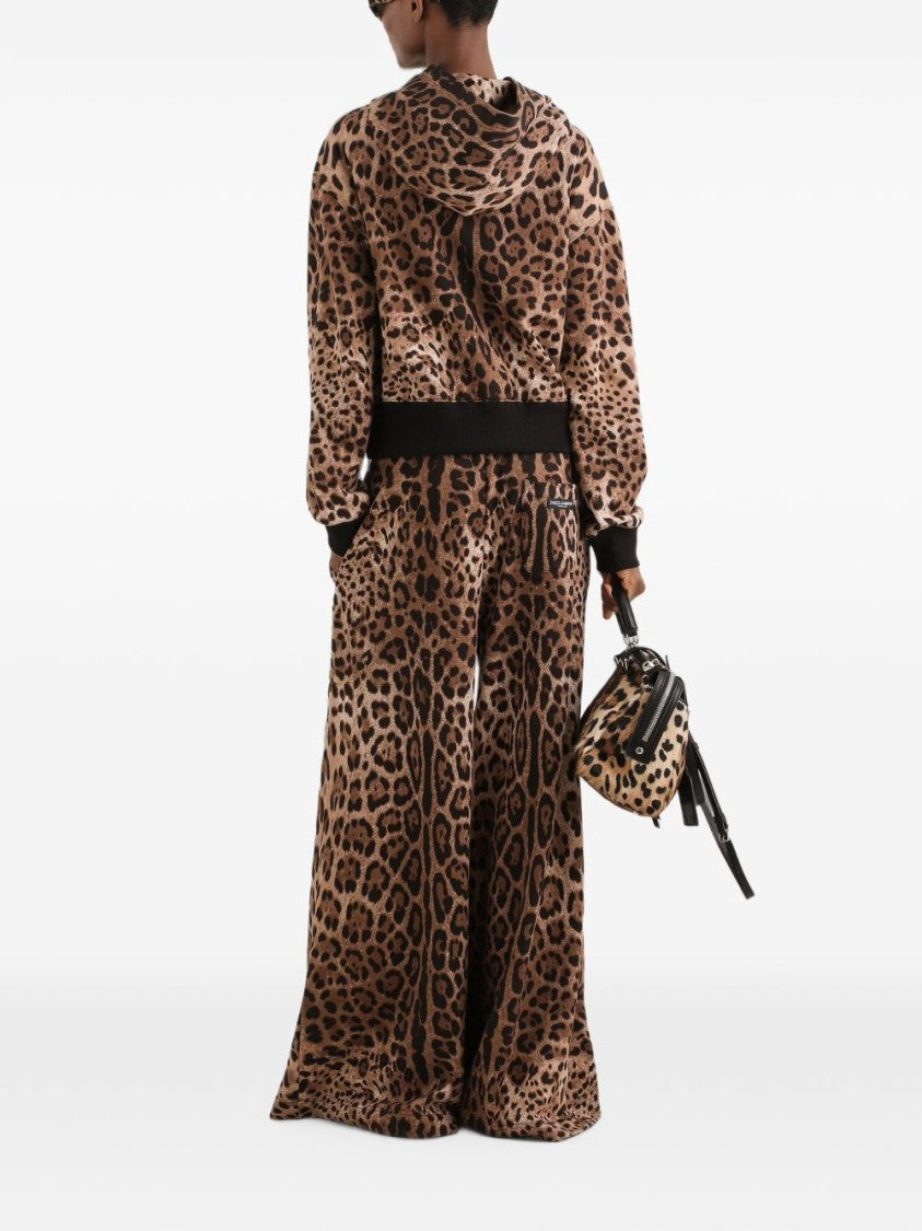Dolce & Gabbana Cropped Leopard Print Hooded Ribbed Sweatshirt