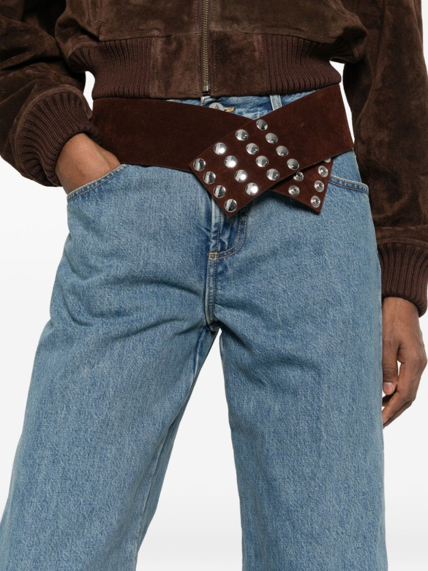 The Attico Wide-Leg Denim Jeans With Layered Knee Design