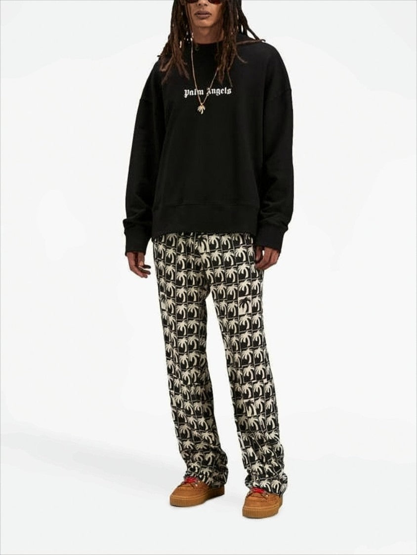 Palm Angels Black Long-Sleeve T-Shirt With Gothic Logo