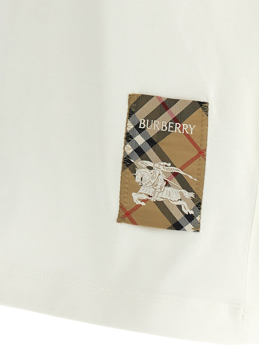 Burberry Classic White Cotton Jersey T-Shirt With Check Patch