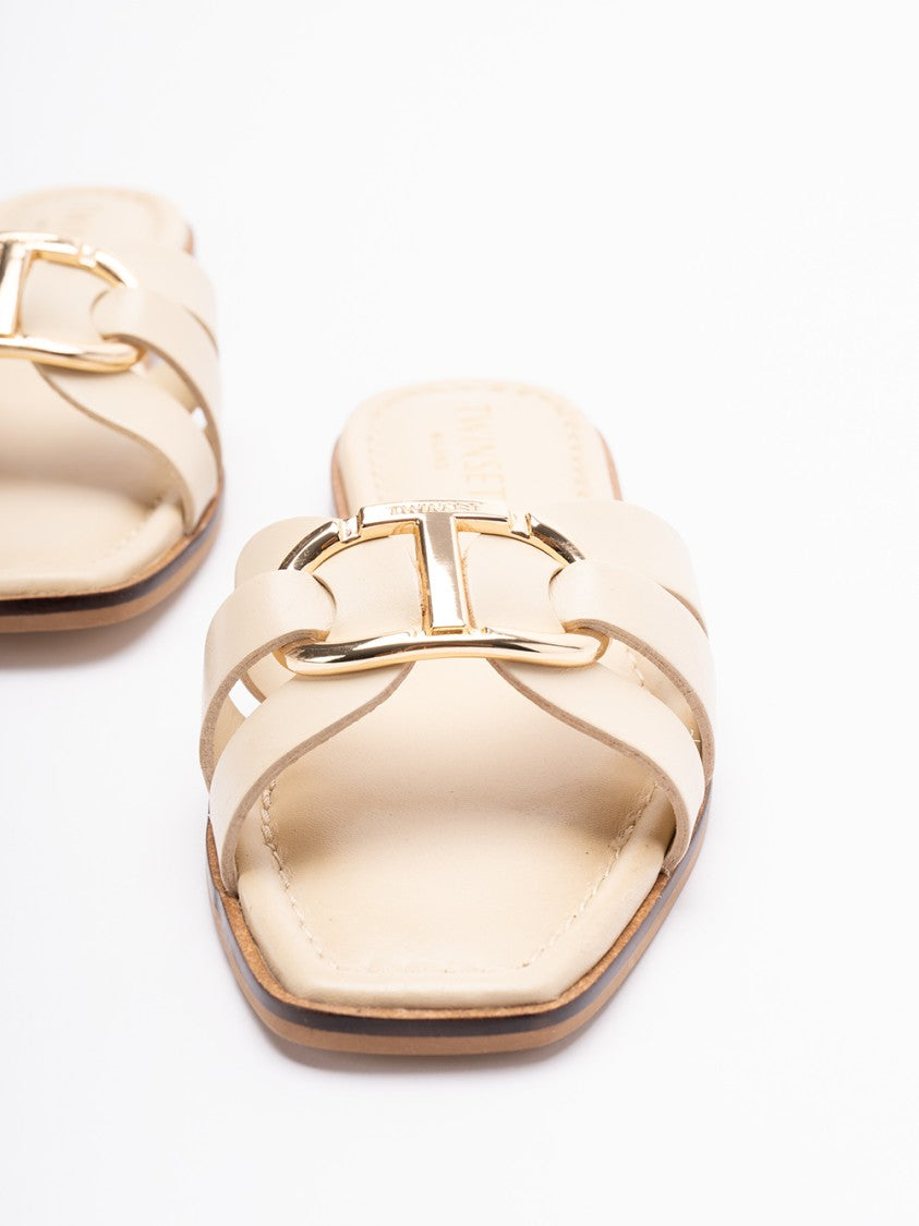 Twin-Set Flat Leather Sandals With Elegant Strap Design