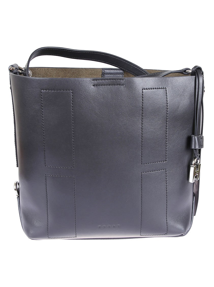 Hogan Structured Black Leather Hobo Bag