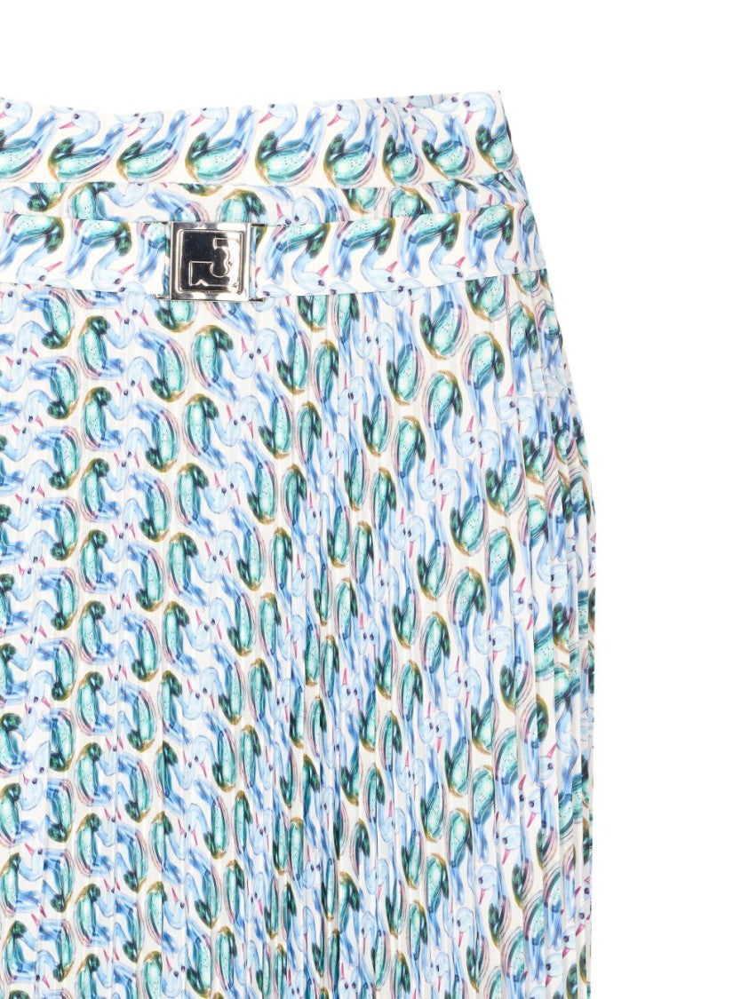 Tory Burch Fully Pleated Light Blue Skirt With Logo Plaque