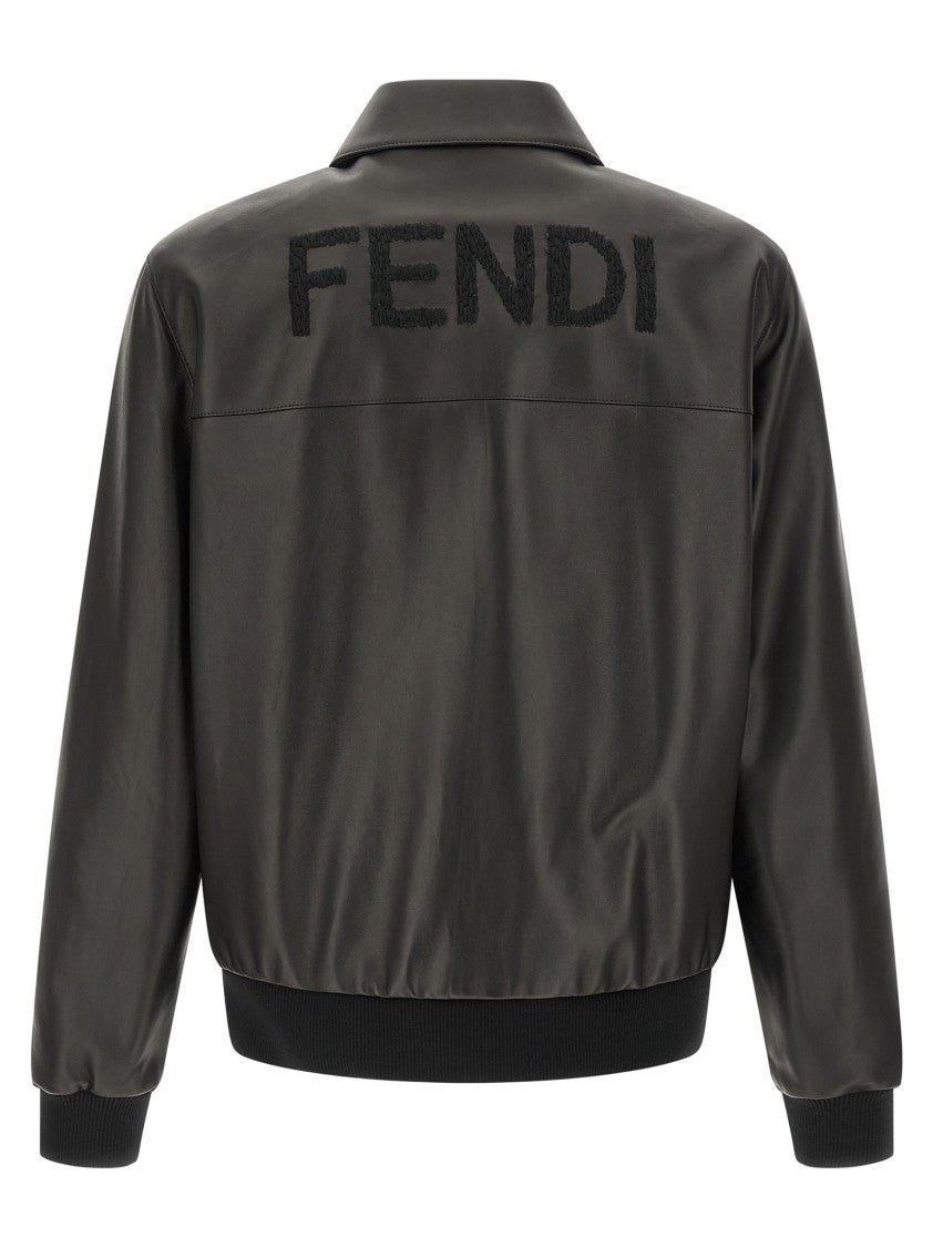 Fendi Smooth Leather Blouson With Ribbed Knit Details