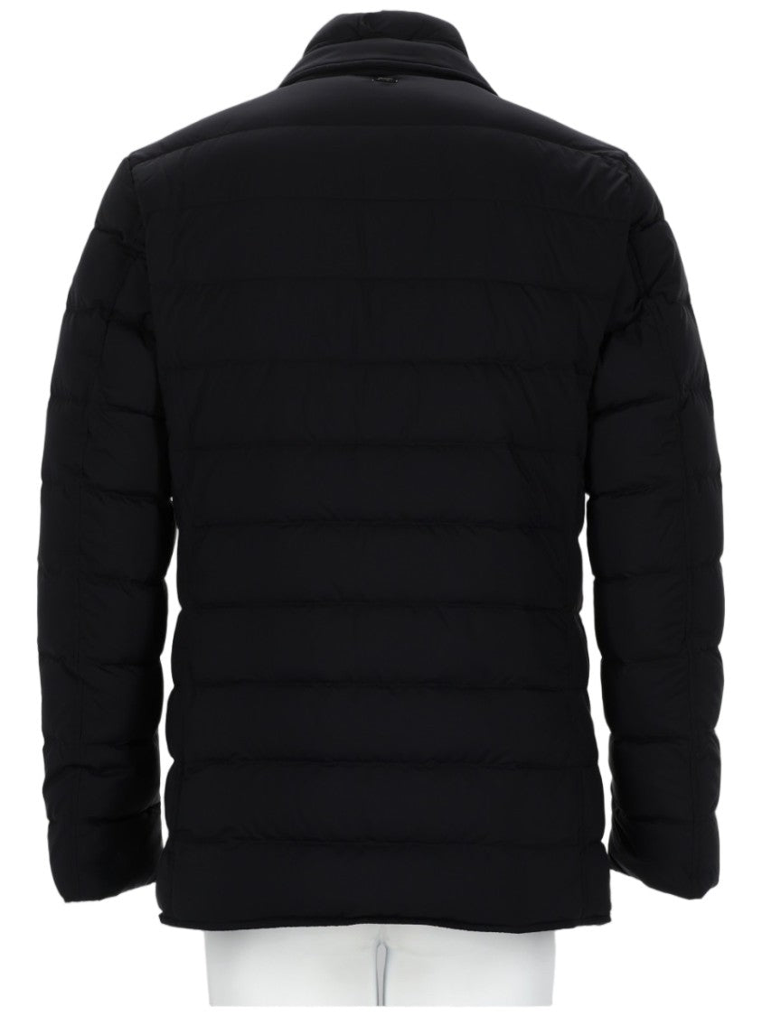 Herno Padded Black Jacket With Notched Lapel And Horizontal Quilting