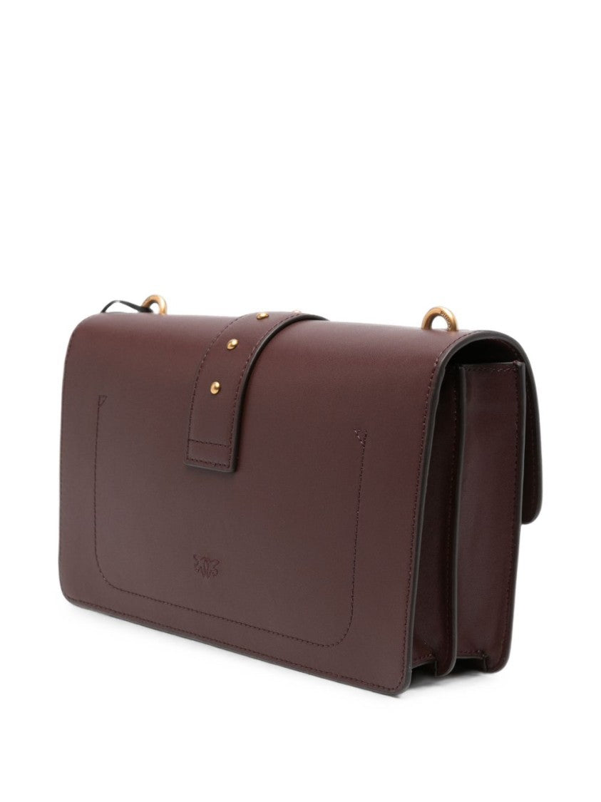 Pinko Brown Bird Buckle Leather Tote Bag