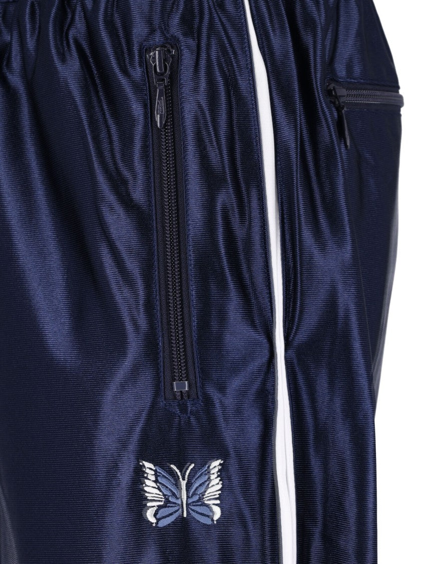 Needles Blue Satin Embroidered Logo Sweatpants