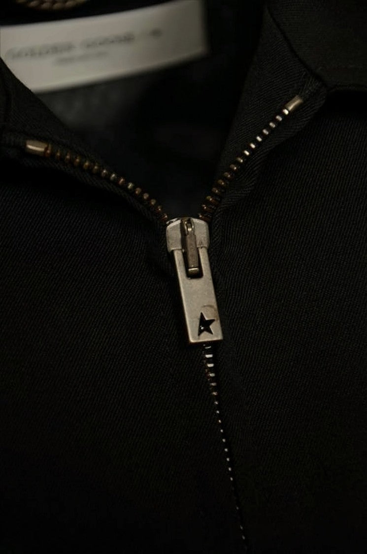 Golden Goose Boxy Black Wool Jacket With Star Emblem Zipper Pull