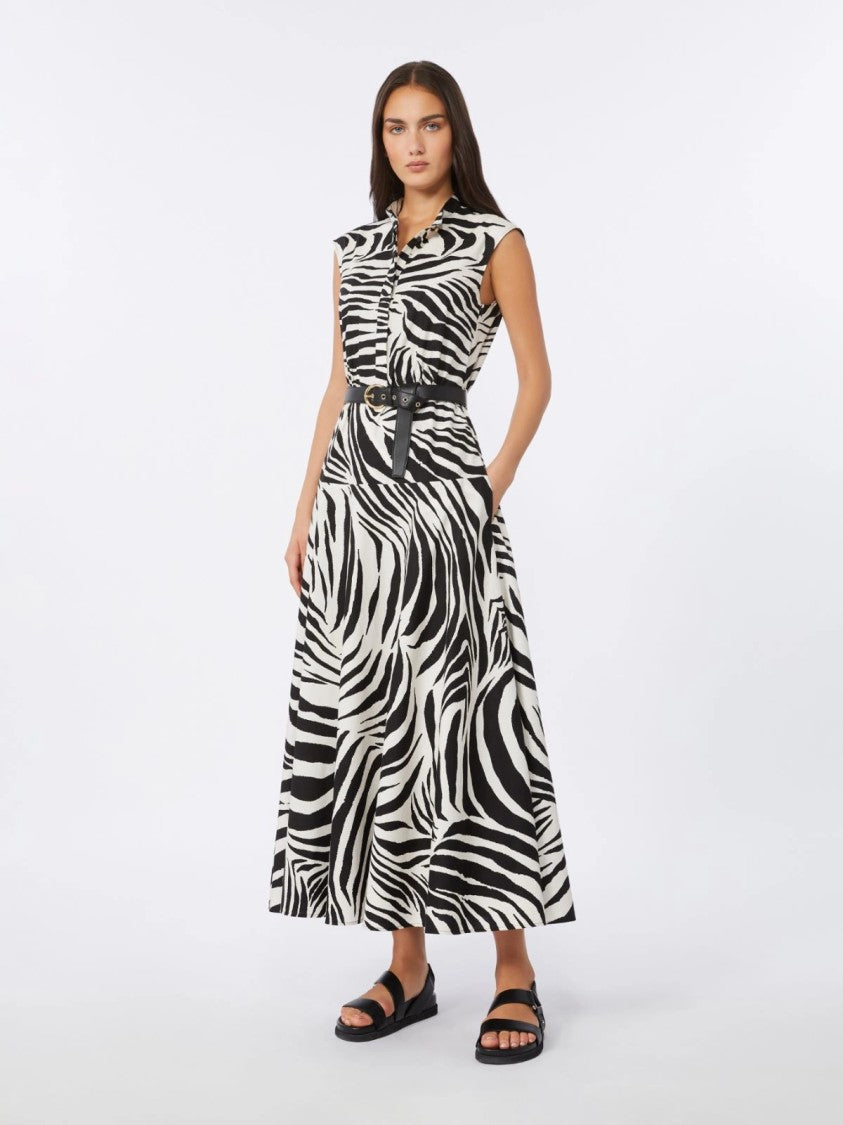 Max Mara Zebra Print Midi Dress With High Collar
