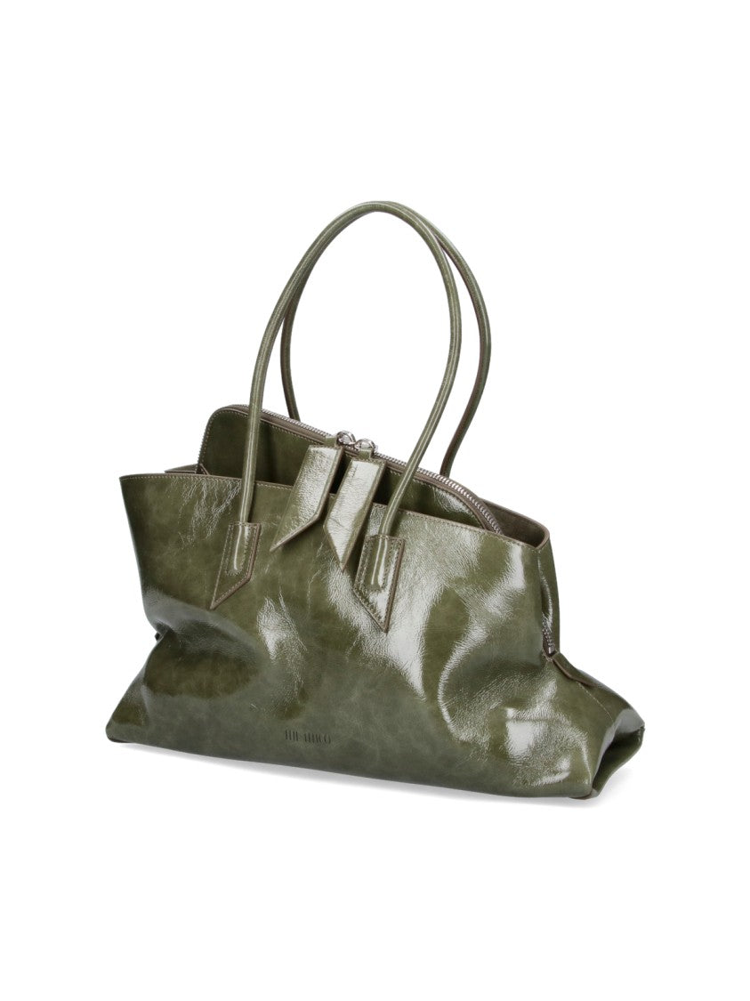 The Attico Glossy Olive Green Handbag With Structured Silhouette