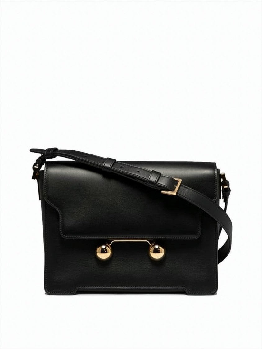 Marni Sleek Rectangular Black Crossbody Bag With Gold-Tone Metal Closure