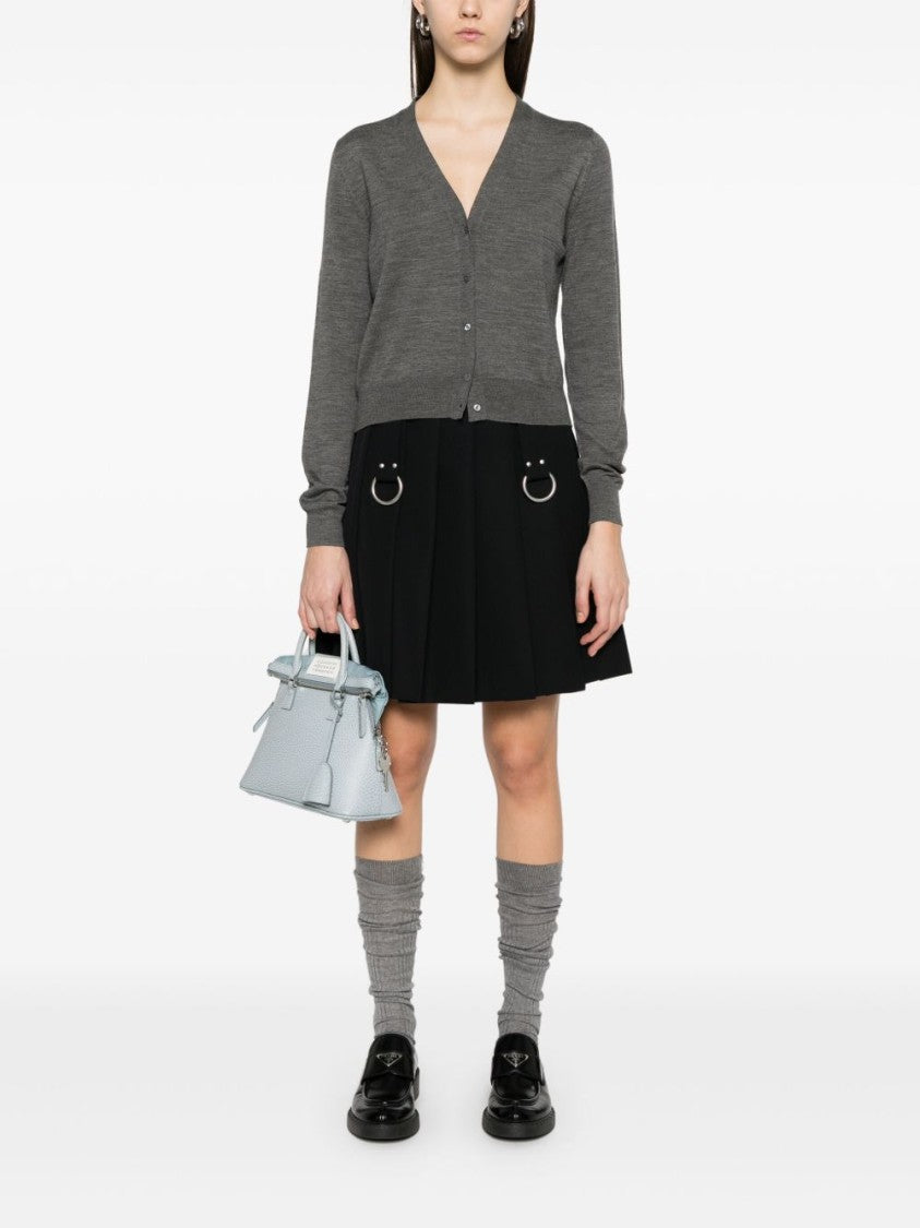 Prada Flared Pleated Skirt With Front Rings And Classic Finish