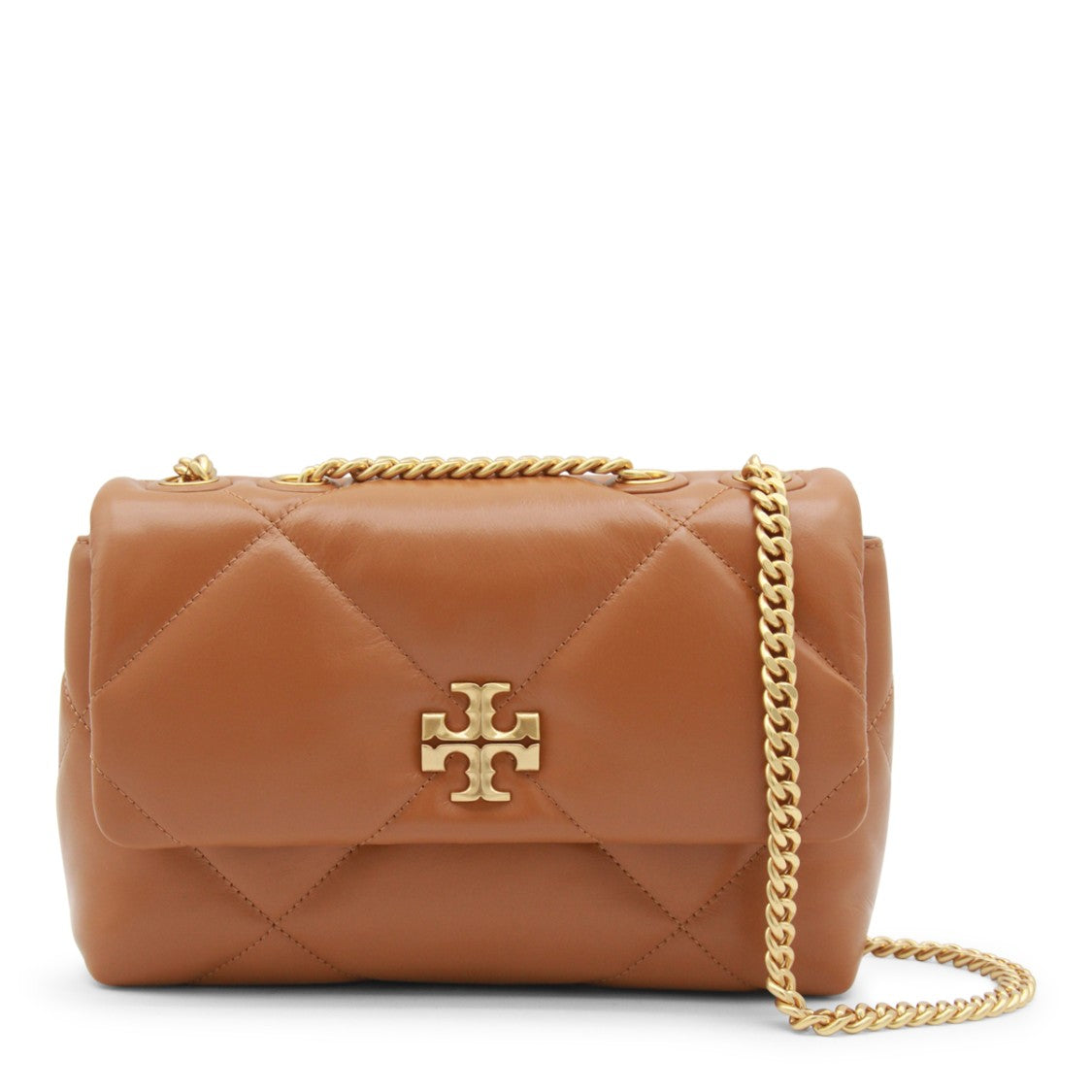 Tory Burch Brown Leather Kira Diamond Small Shoulder Bag