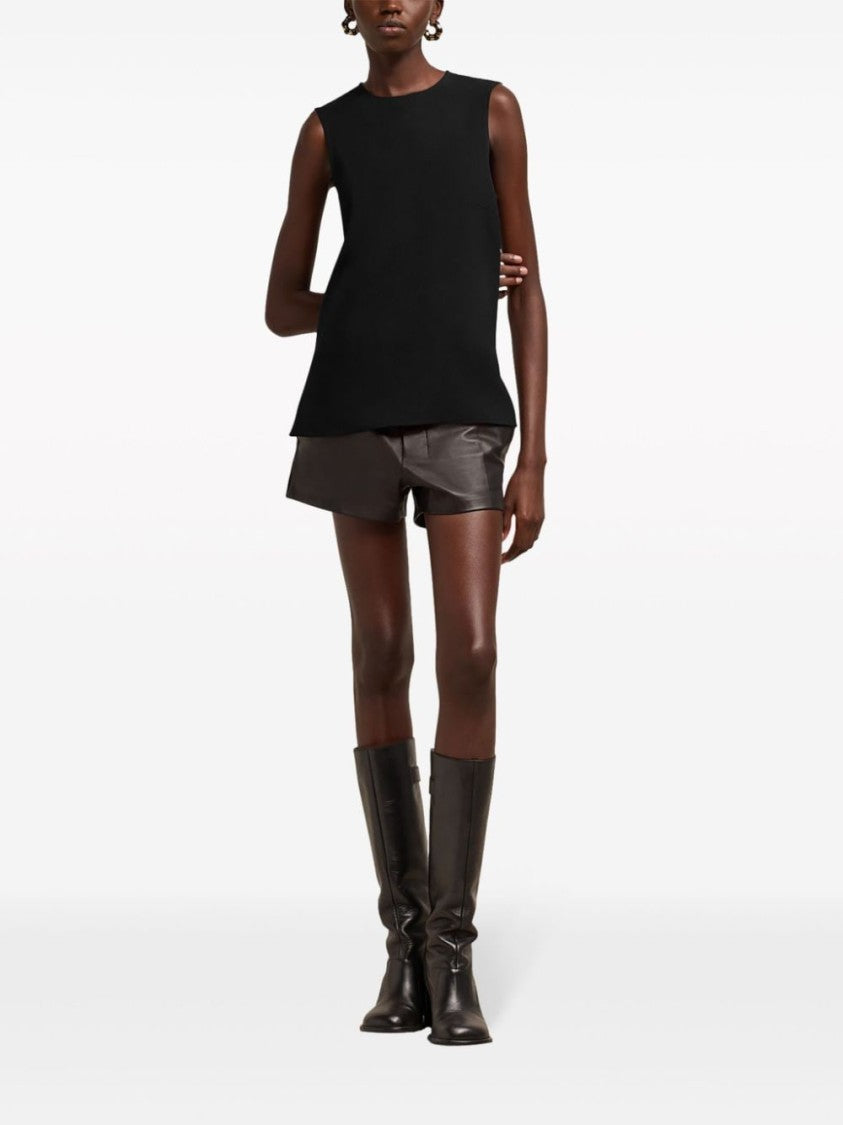 Ami Paris Crepe Texture Sleeveless Black Top