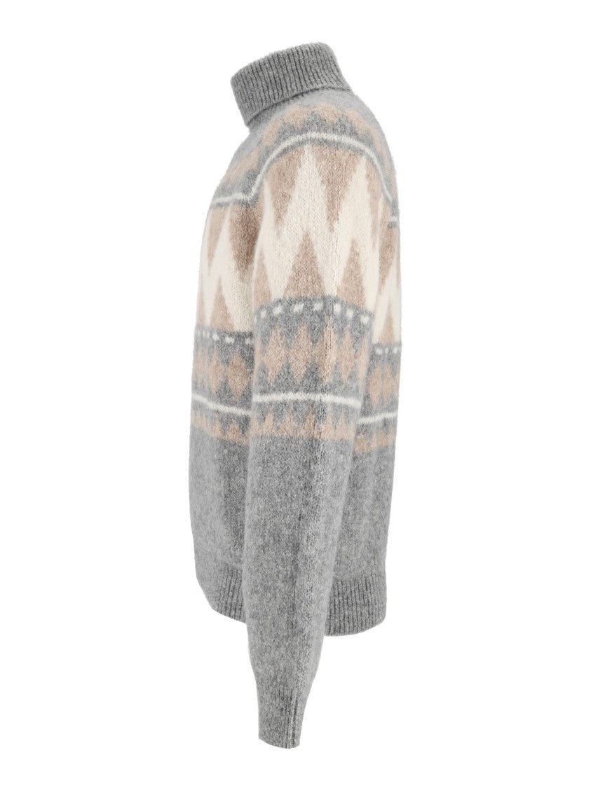 Peserico Geometric High-Neck Knit Sweater