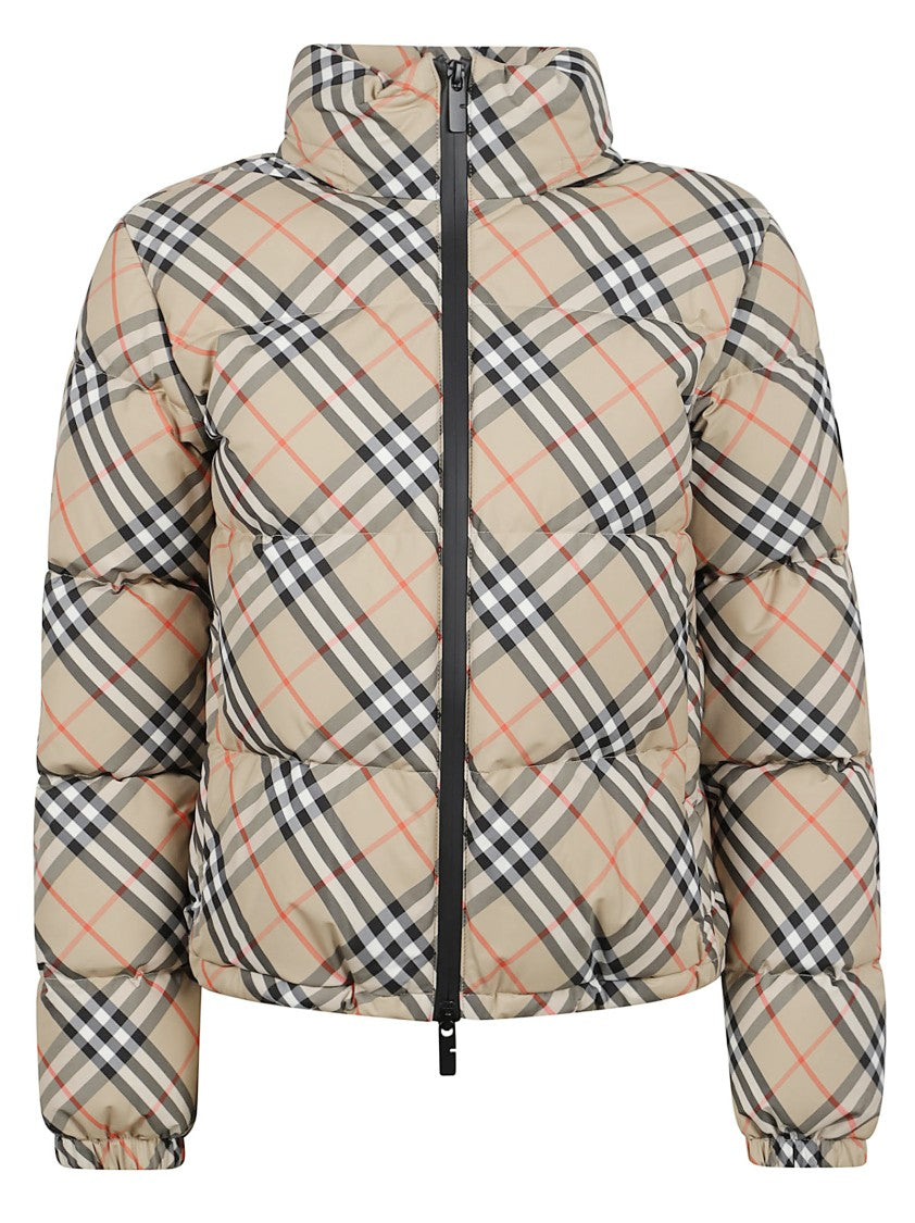 Burberry Quilted Down Jacket With Burberry Check Embroidery
