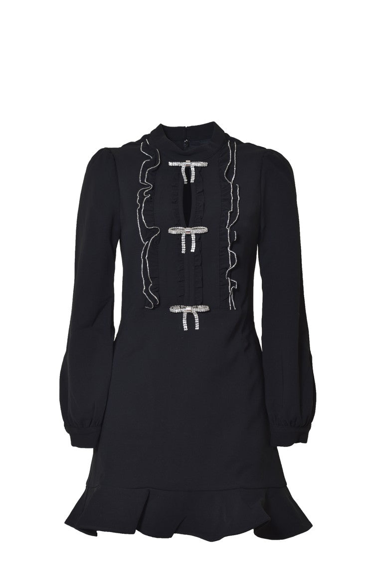 Self-Portrait Black Crêpe Short Dress With Bows