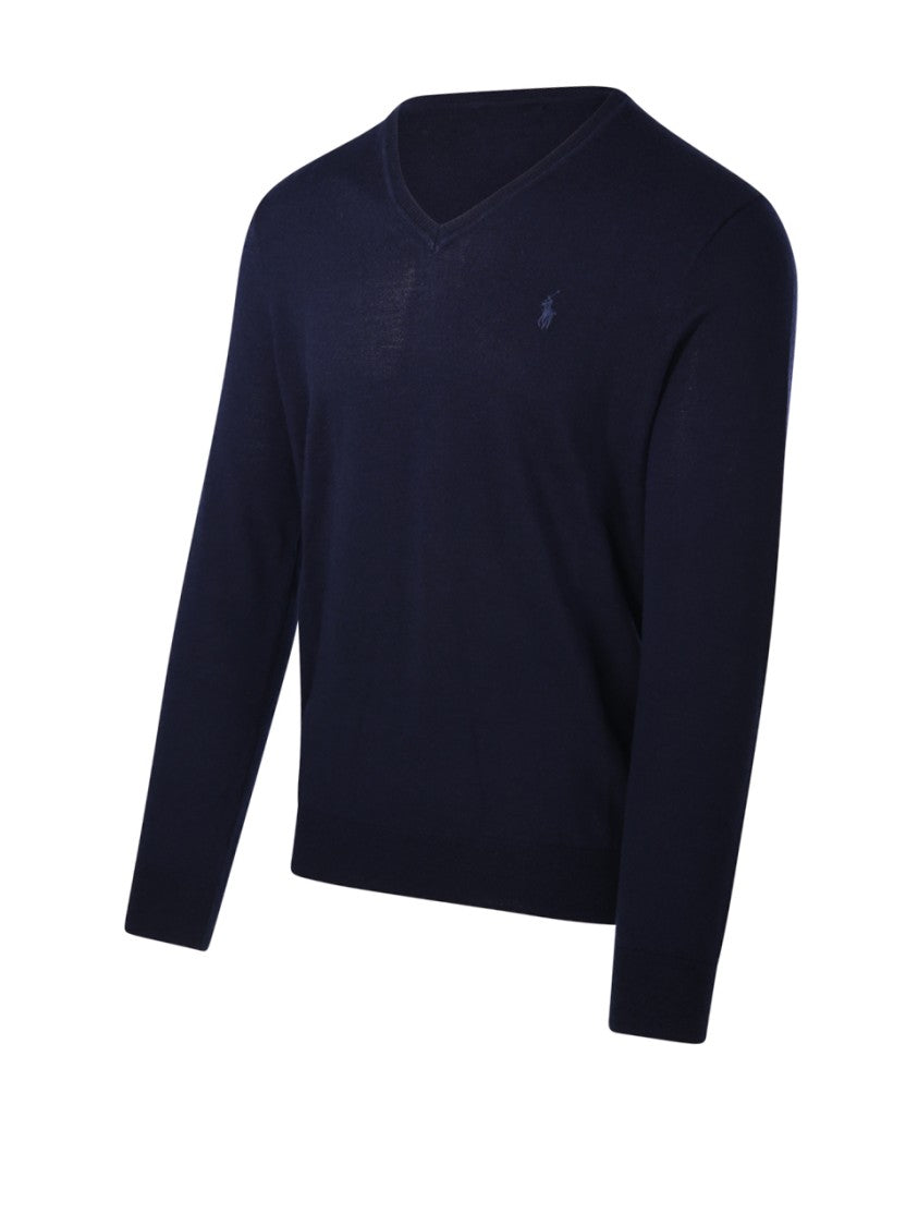 Polo Ralph Lauren Fitted Round Neck Wool Sweater With Ribbed Cuffs