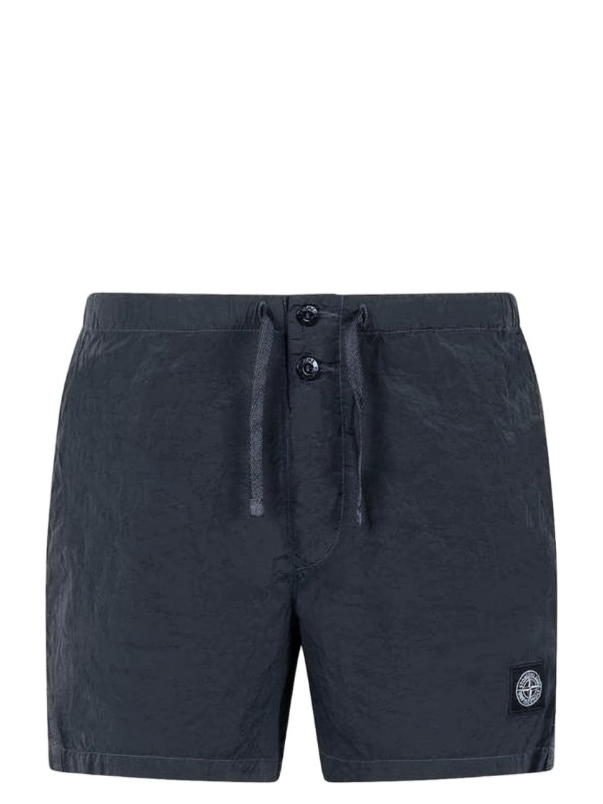 Stone Island Textured Fabric Swim Shorts With Button