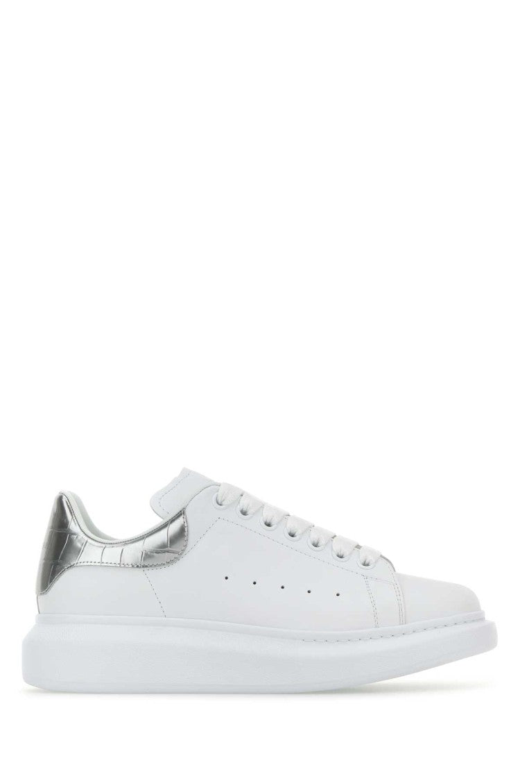 Alexander Mcqueen White Leather Sneakers With Silver Leather Heel