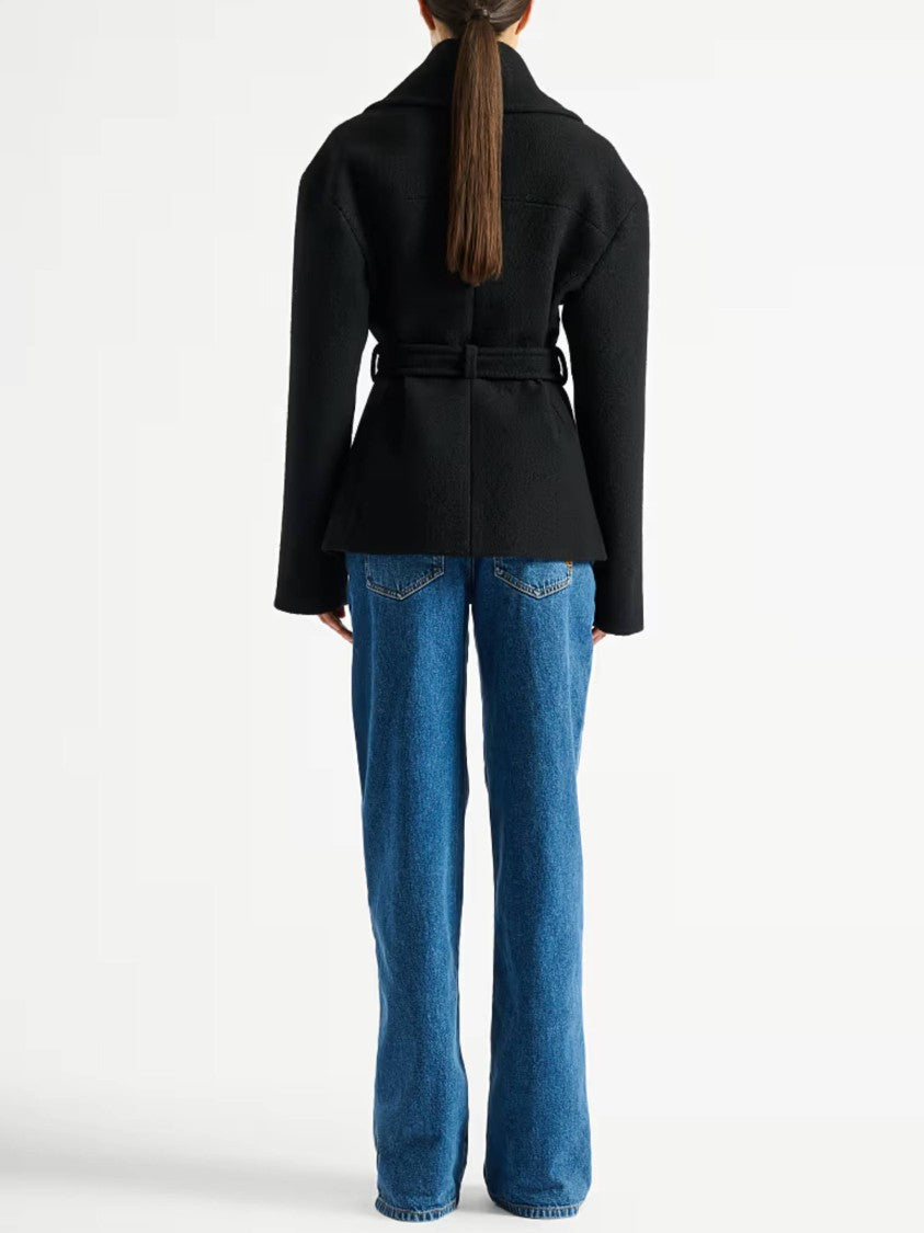 Balmain Black Belted Wool Short Coat