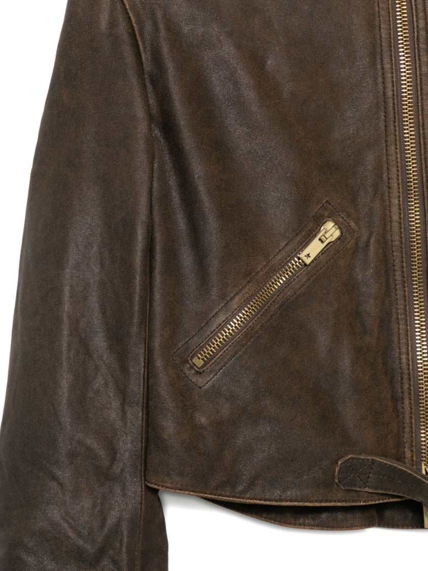 Golden Goose Cropped Brown Leather Jacket