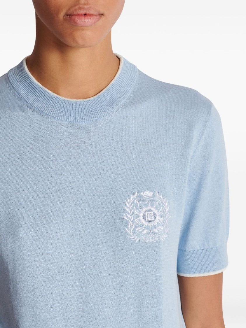 Balmain Short-Sleeve Light Blue Sweater