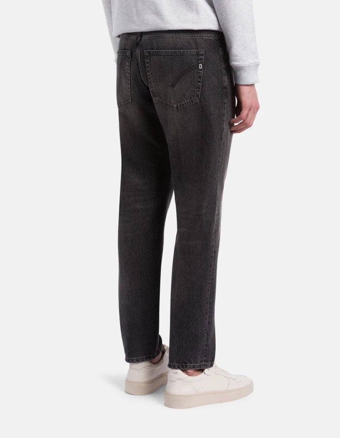 Dondup Faded Black Denim Jeans With Tapered Leg