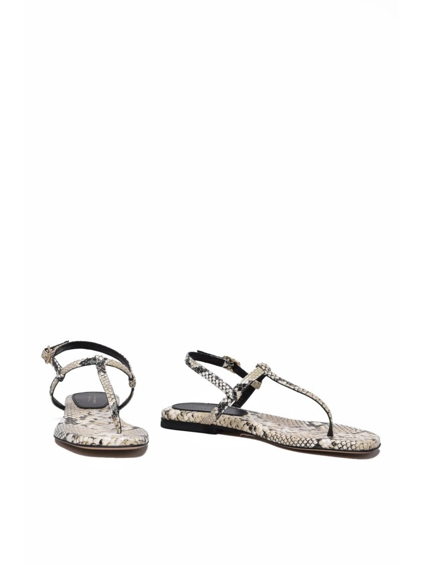 Liviana Conti Beige Black Snakeskin-Effect Leather Flip-Flop Sandals