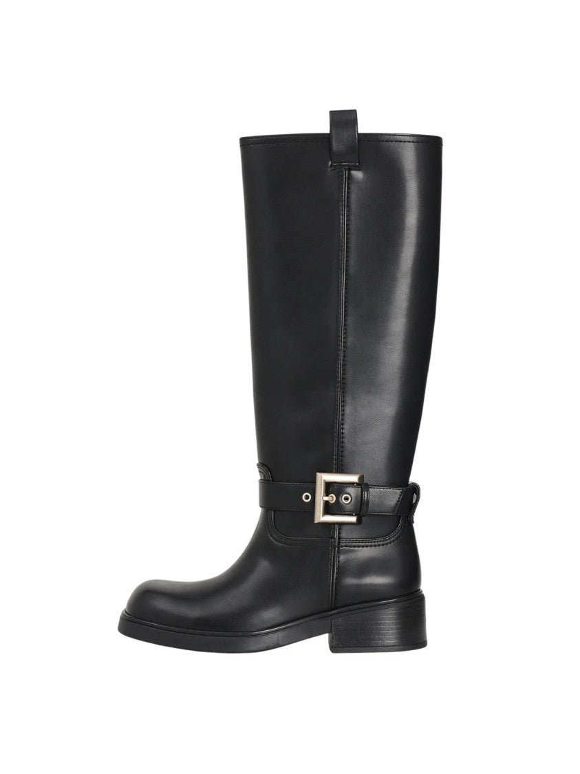 Armani Exchange Black Polyester Buckle Biker Boots