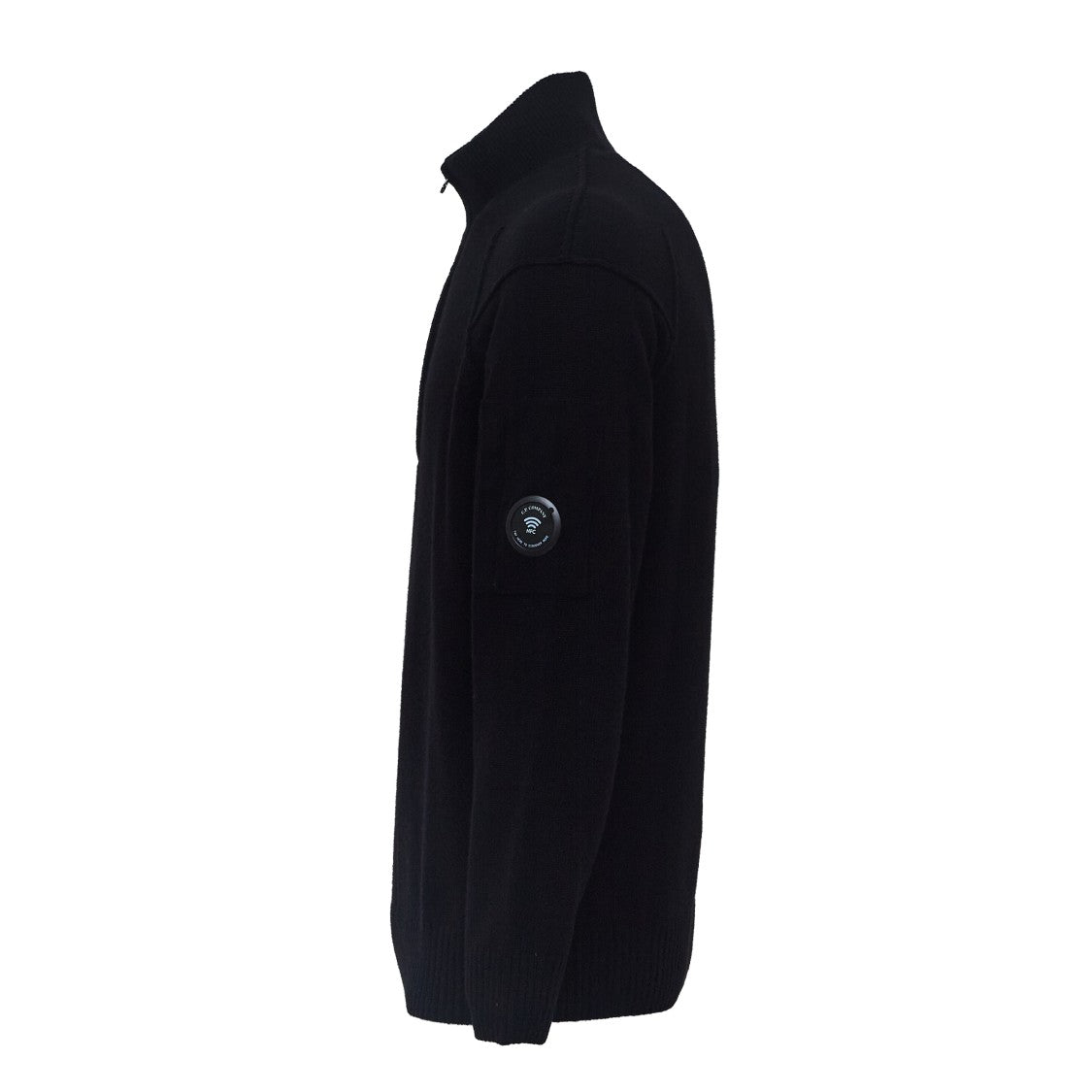 C.P. Company Ribbed Half-Zip Sweater With Lens Detail And Contrast Stitching