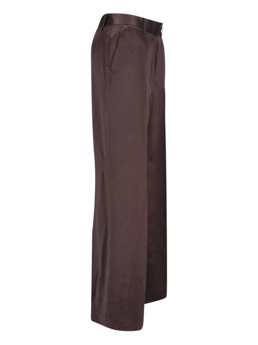 Kiton Brown Straight-Leg Silk Pants