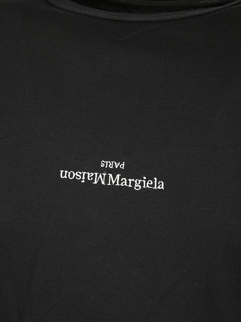 Maison Margiela Embroidered Black Cotton T-Shirt With Design