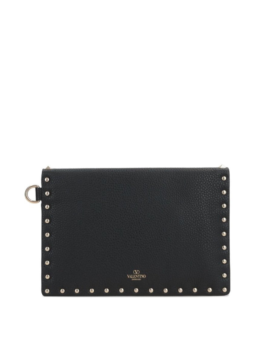 Valentino Garavani Textured Pyramid Stud Leather Clutch