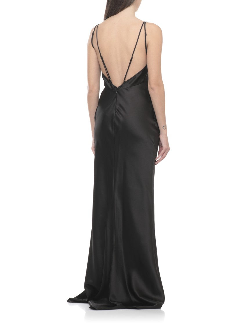 Elisabetta Franchi Satin Evening Dress With Sweetheart Neckline And Flared Hem