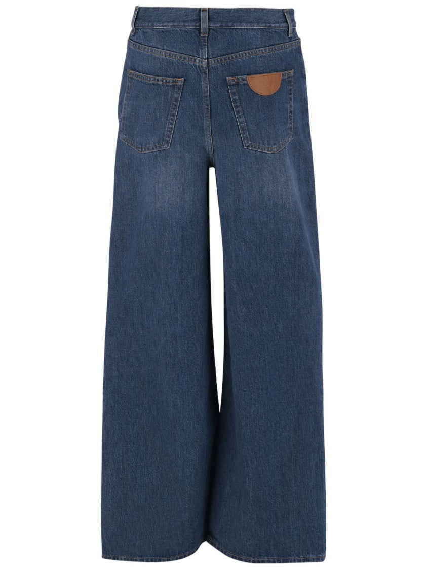 Chloé Wide-Leg Denim Jeans With Classic Five-Pocket Design And Exposed Stitching
