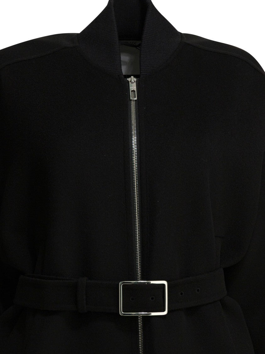 Max Mara Rectangular Buckle Closure Black Virgin Wool Jacket