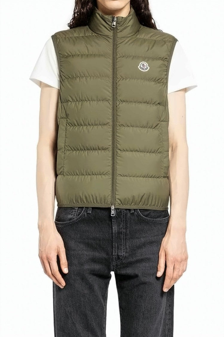 Moncler Quilted Green Vest With High Collar