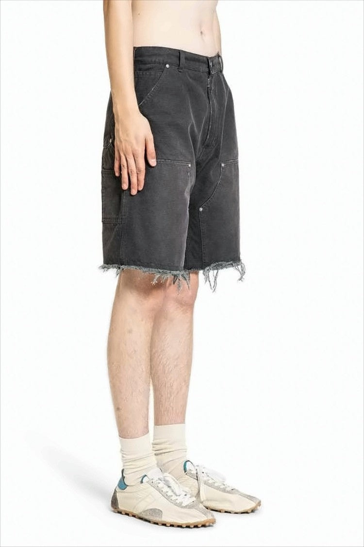 Maison Margiela Mid-Thigh Relaxed Fit Shorts With Distressed Hem And Utility Pockets
