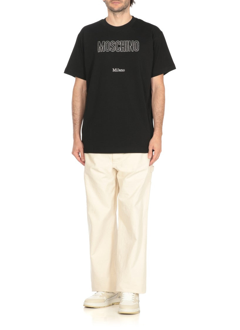 Moschino Strass-Embellished Black Cotton T-Shirt