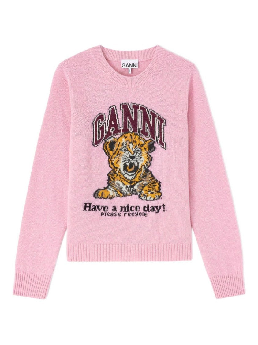 Ganni Playful Graphic Pink Sweater