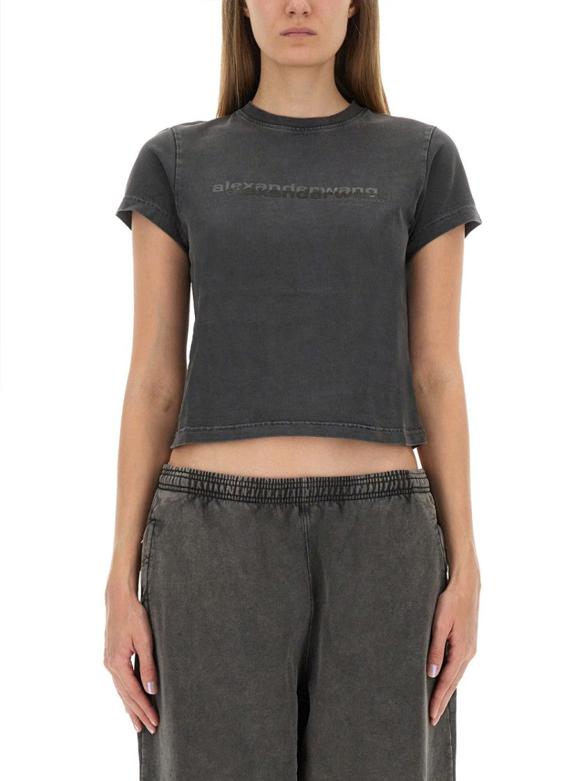 Alexander Wang Fitted Cropped T-Shirt With Subtle Logo