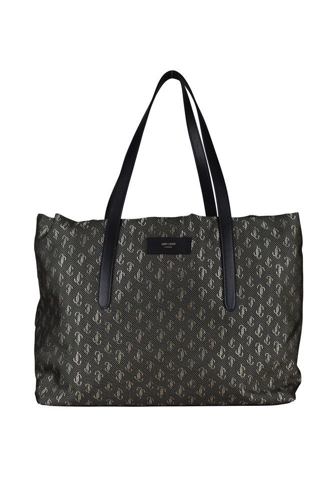 Jimmy Choo Monogrammed Black And Gold Mesh Tote Handbag