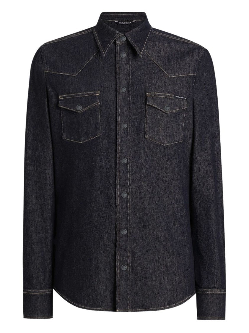 Dolce & Gabbana Tailored Dark Blue Denim Shirt