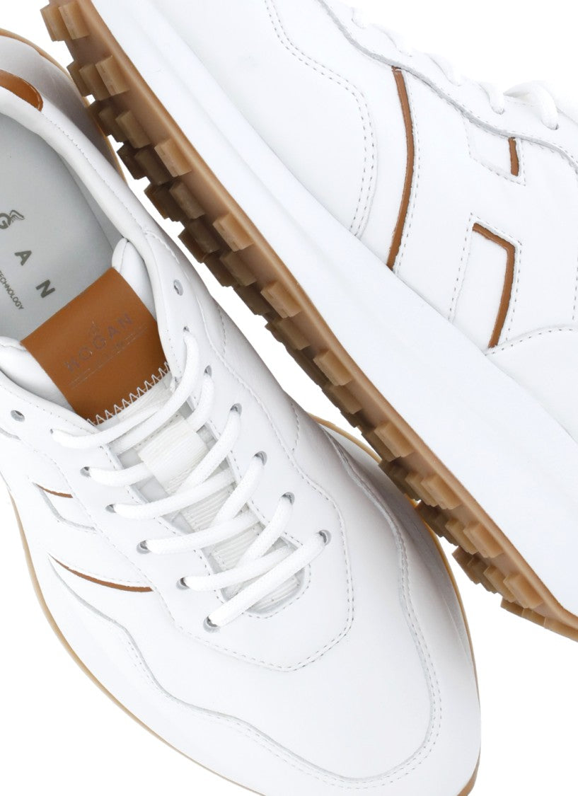 Hogan White Contrasting Tab Leather Sneakers