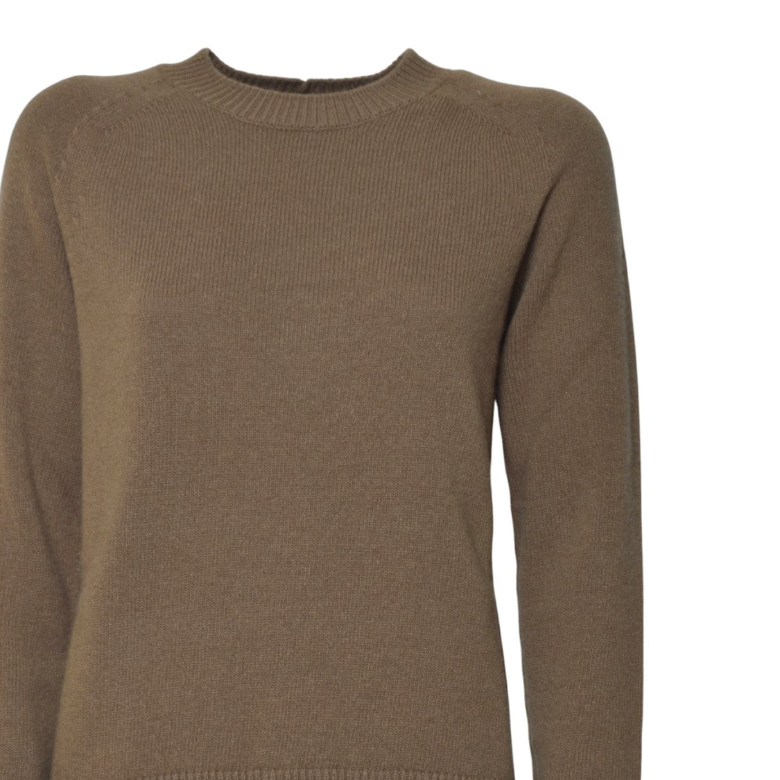 Max Mara Camel-Colored Fine Knit Sweater With Ribbed Detailing