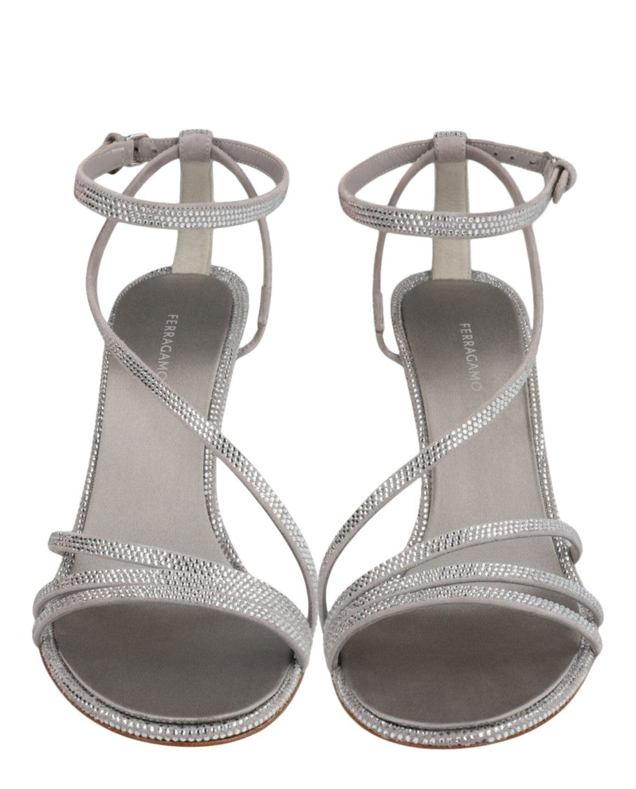 Ferragamo Crystal-Embellished Strappy Ankle Heels With Stiletto Design
