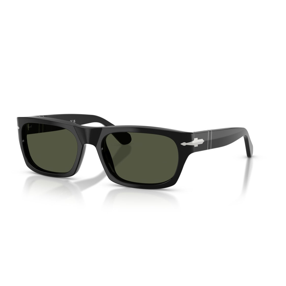 Persol 0Po3398s Rectangular Black Acetate Sunglasses With Silver Arrow Detail